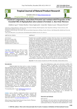 Tropical Journal of Natural Product Research