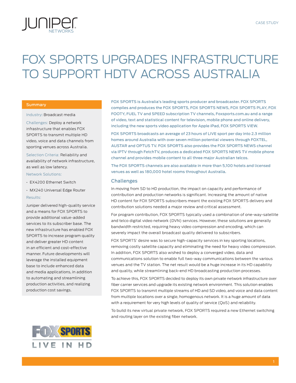 Fox Sports Upgrades Infrastructure to Support HDTV Across Australia