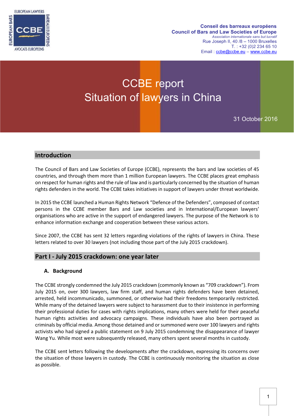 CCBE Report Situation of Lawyers in China