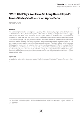 James Shirley's Influence on Aphra Behn