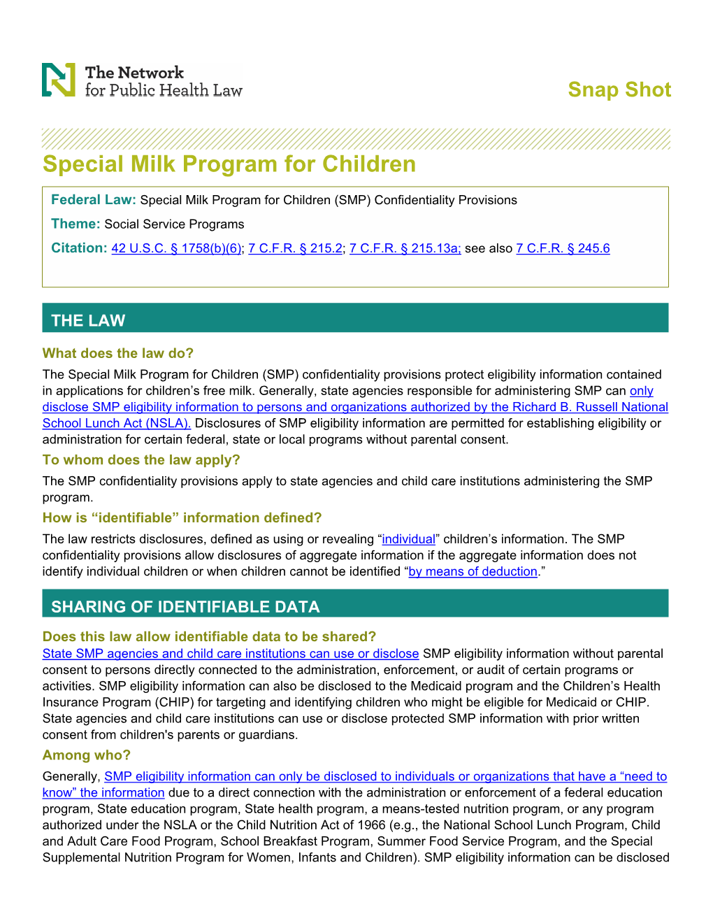 Special Milk Program for Children