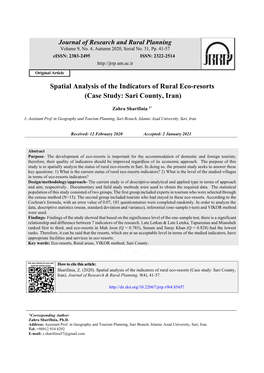 Spatial Analysis of the Indicators of Rural Eco-Resorts (Case Study: Sari County, Iran)