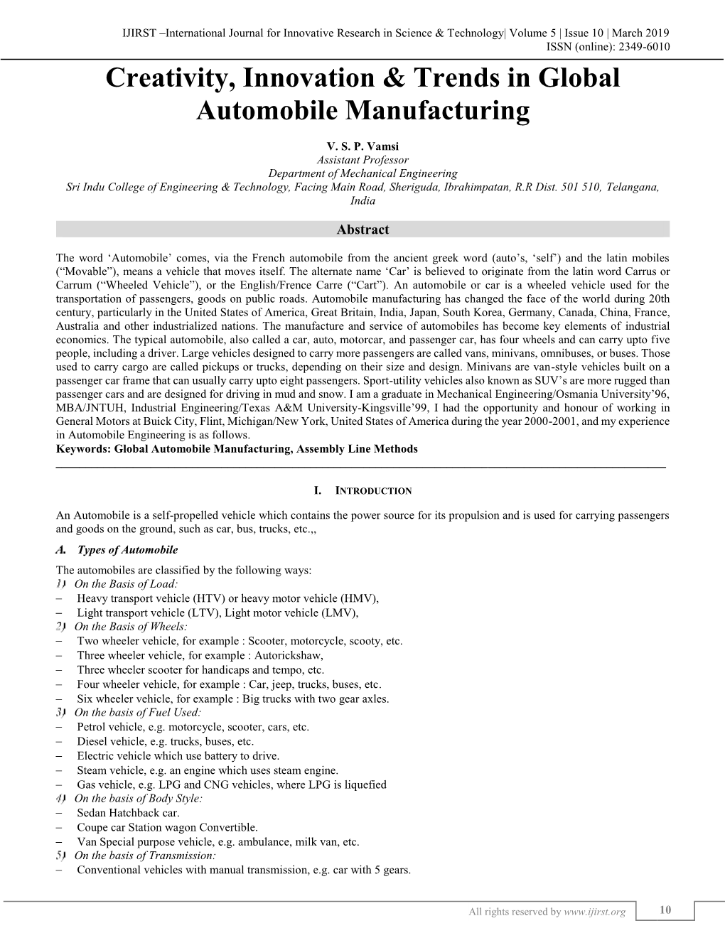 Creativity, Innovation & Trends in Global Automobile Manufacturing