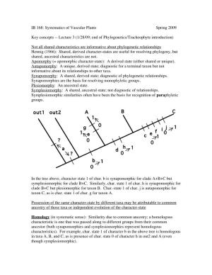 Lecture 3 (1/28/09; End of Phylogenetics/Tracheophyte Introduction)
