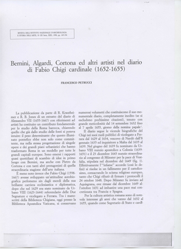 Bernini, Algardi, Cortona Ed Altri Artisti Nel Diario Di Fabio Chigi Cardinale (1652-1655)