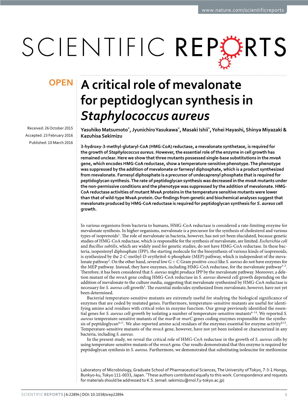 A Critical Role of Mevalonate for Peptidoglycan Synthesis In