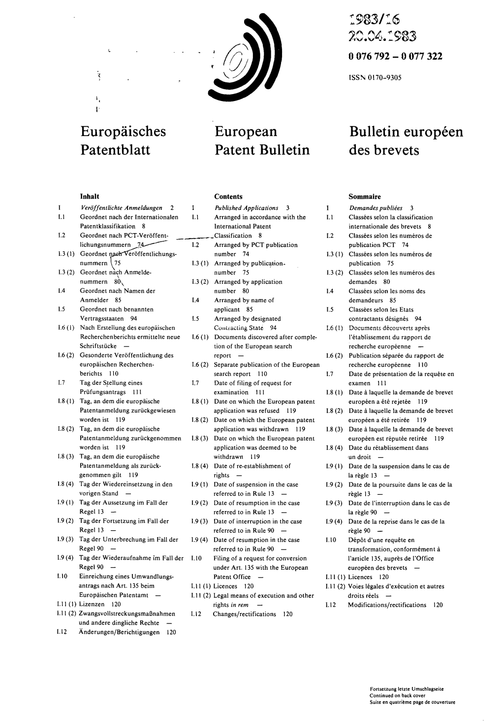 European Patent Bulletin 1983/16