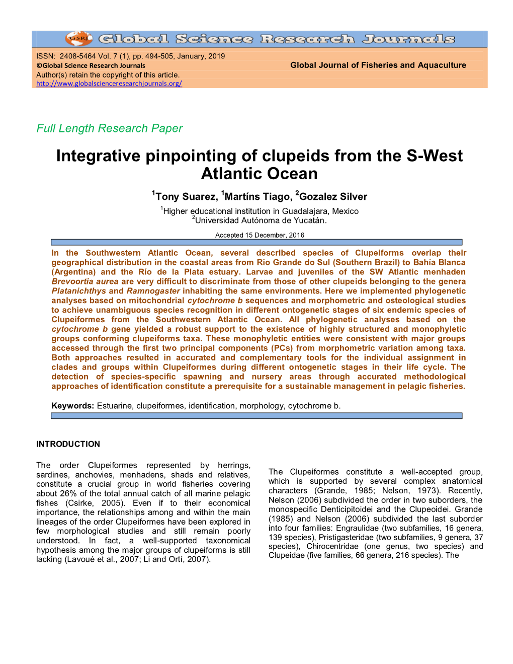 Integrative Pinpointing of Clupeids from the S-West Atlantic Ocean