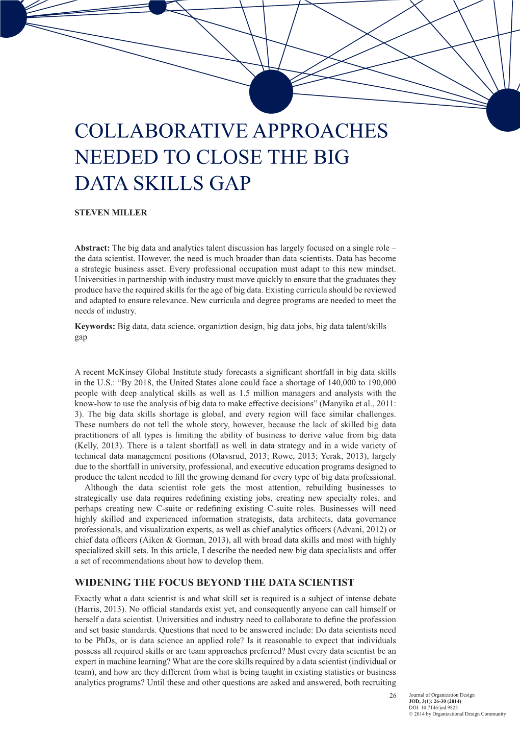 Collaborative Approaches Needed to Close the Big Data Skills Gap