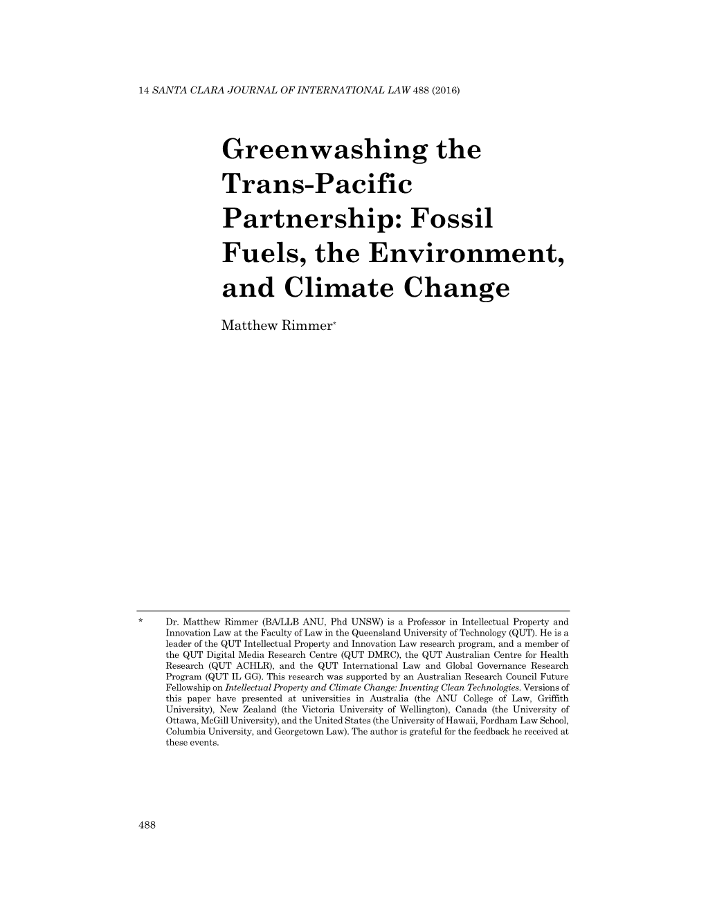 Greenwashing the Trans-Pacific Partnership: Fossil Fuels, the Environment, and Climate Change