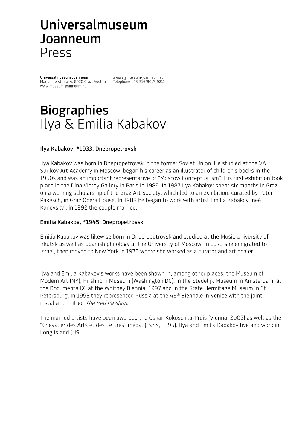 Biographies Ilya & Emilia Kabakovs