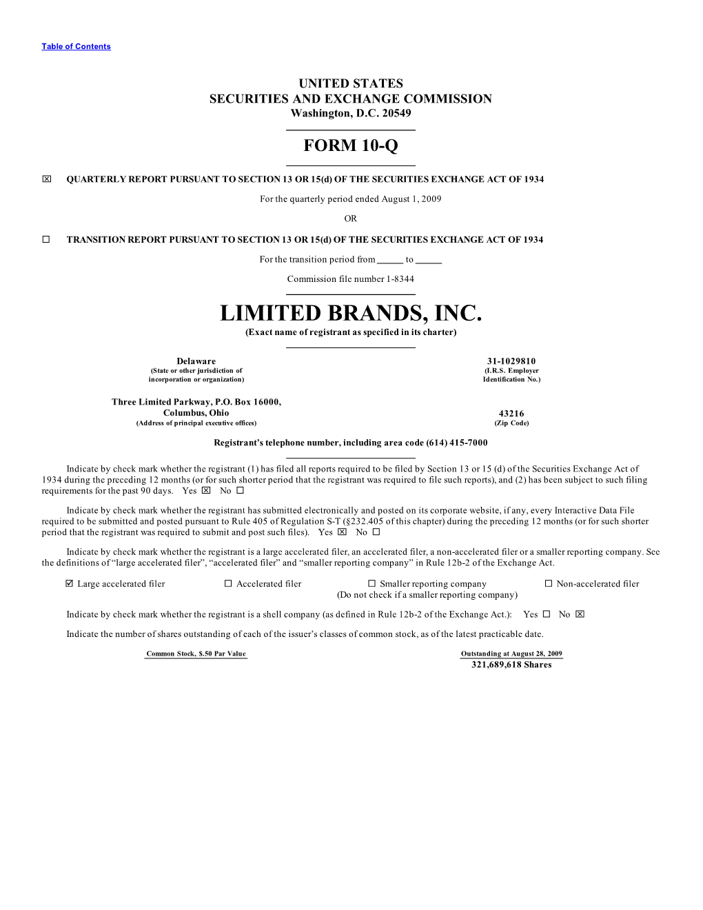 LIMITED BRANDS, INC. (Exact Name of Registrant As Specified in Its Charter)