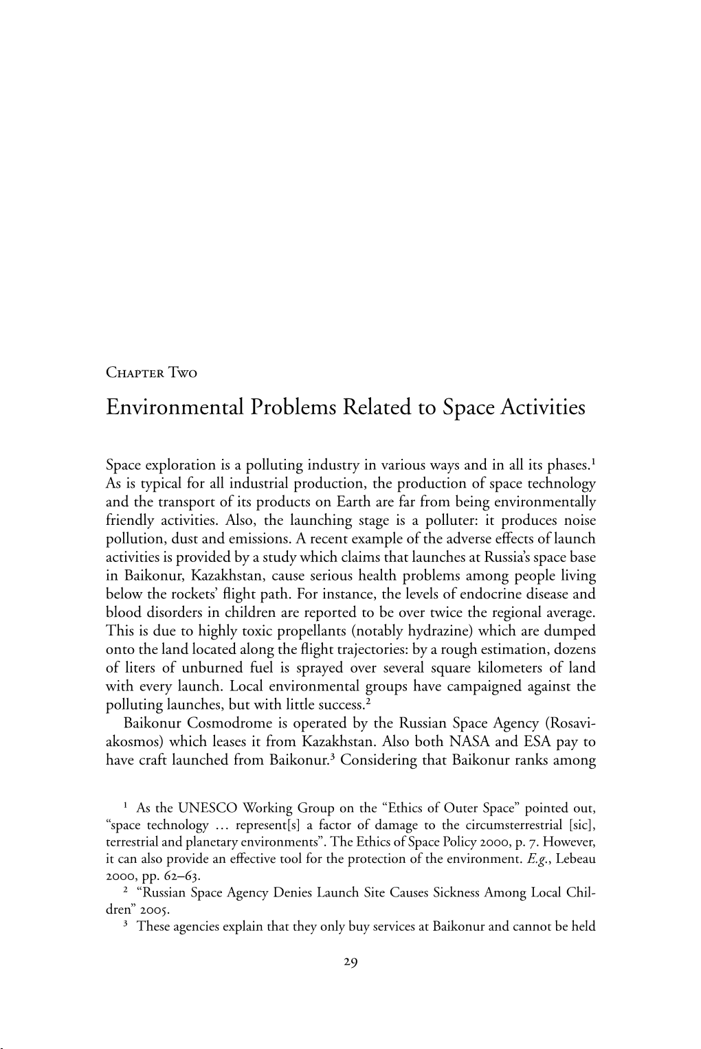 Environmental Problems Related to Space Activities