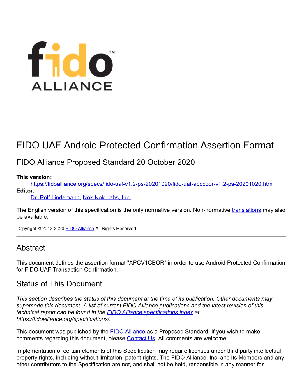 FIDO UAF Android Protected Confirmation Assertion Format