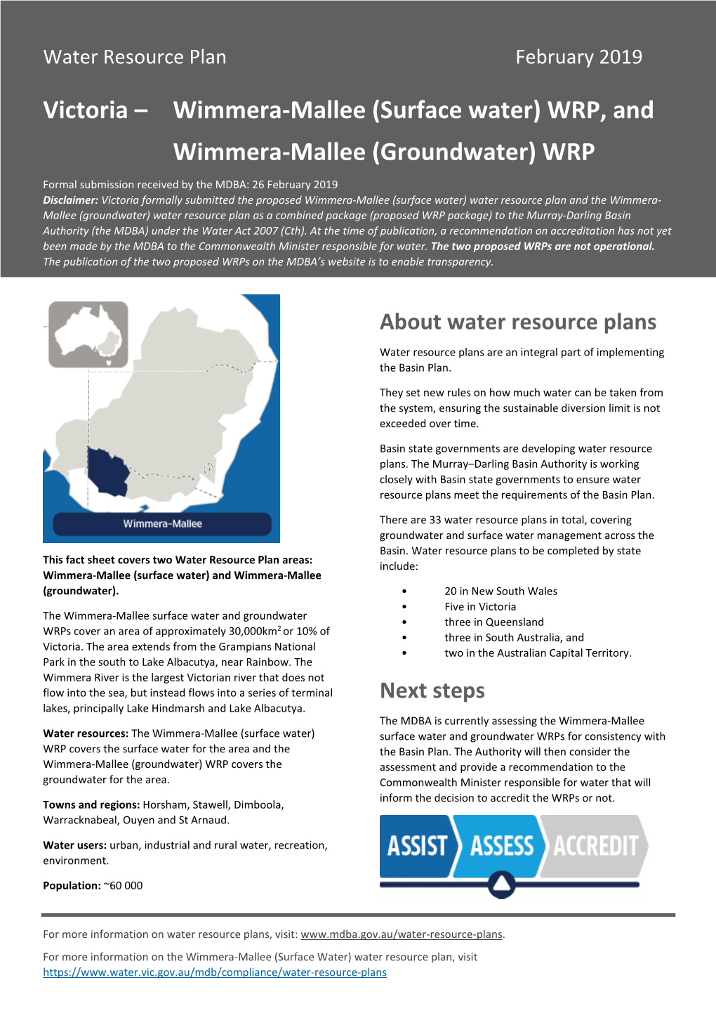 Surface Water) WRP, and Wimmera-Mallee (Groundwater