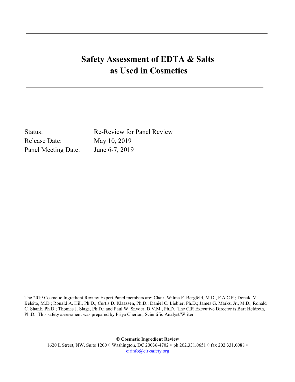 Download Safety Assessment of EDTA & Salts As Used in Cosmetics