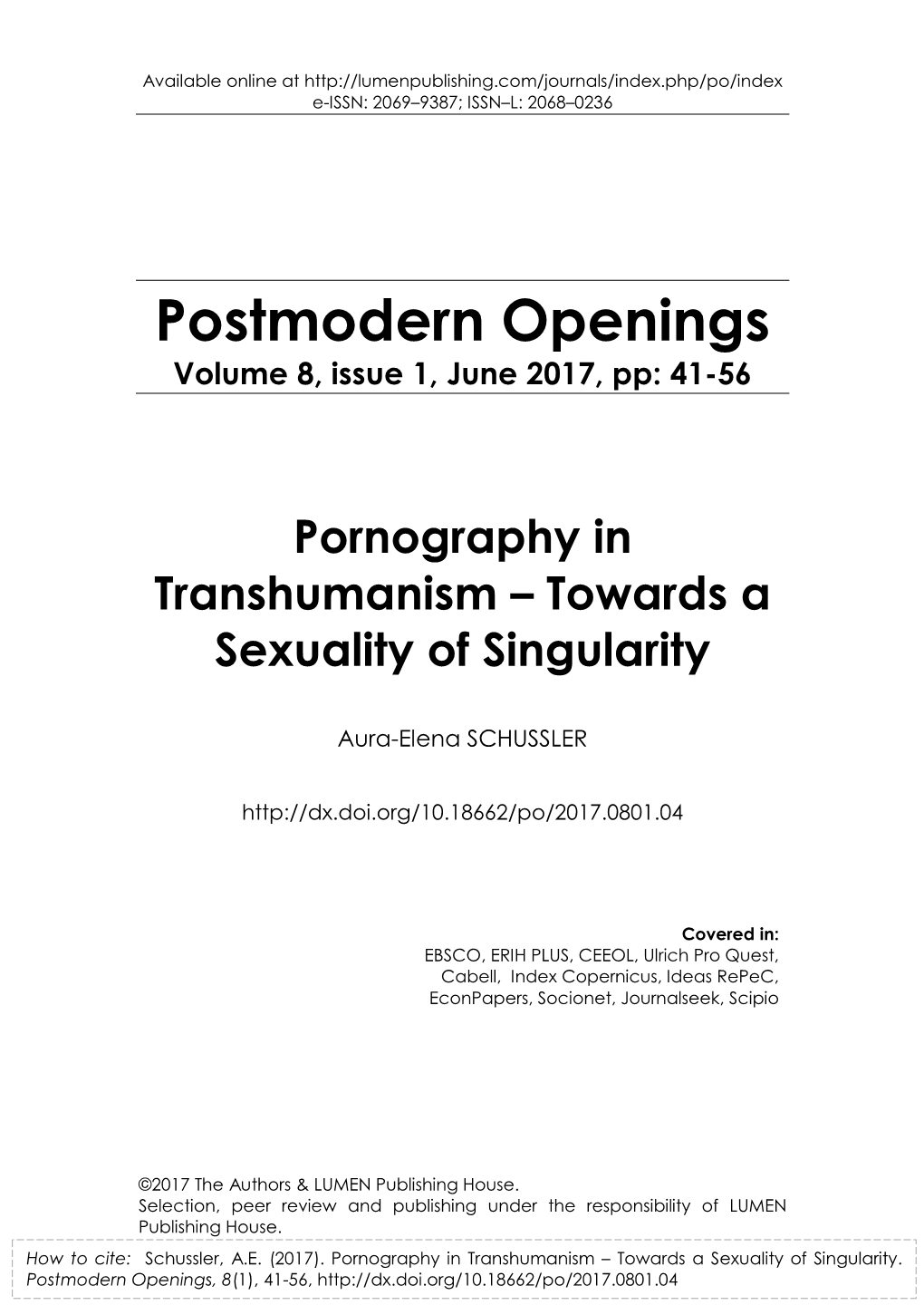 Pornography in Transhumanism – Towards a Sexuality of Singularity