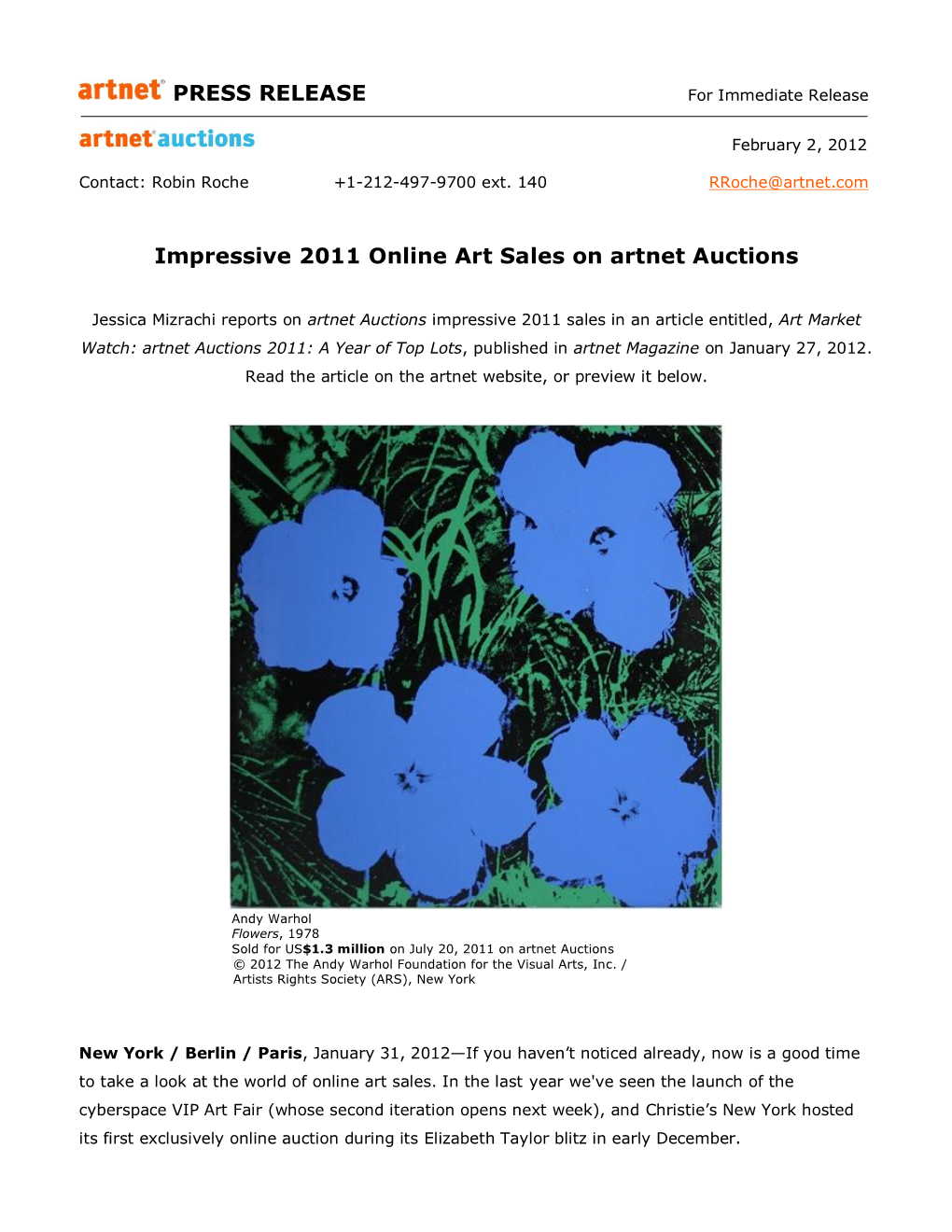 Impressive 2011 Online Art Sales on Artnet Auctions