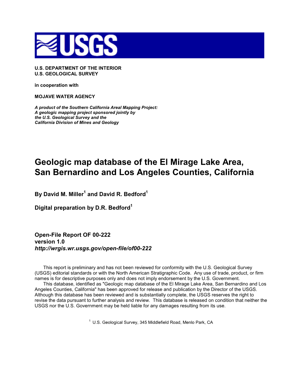 Geologic Map Database of the El Mirage Lake Area, San Bernardino and Los Angeles Counties, California