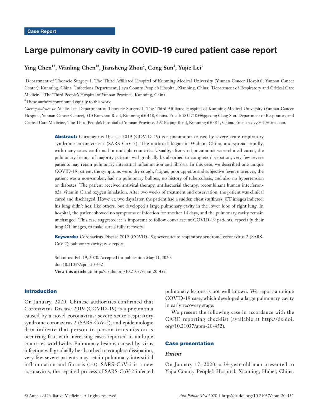 Large Pulmonary Cavity in COVID-19 Cured Patient Case Report