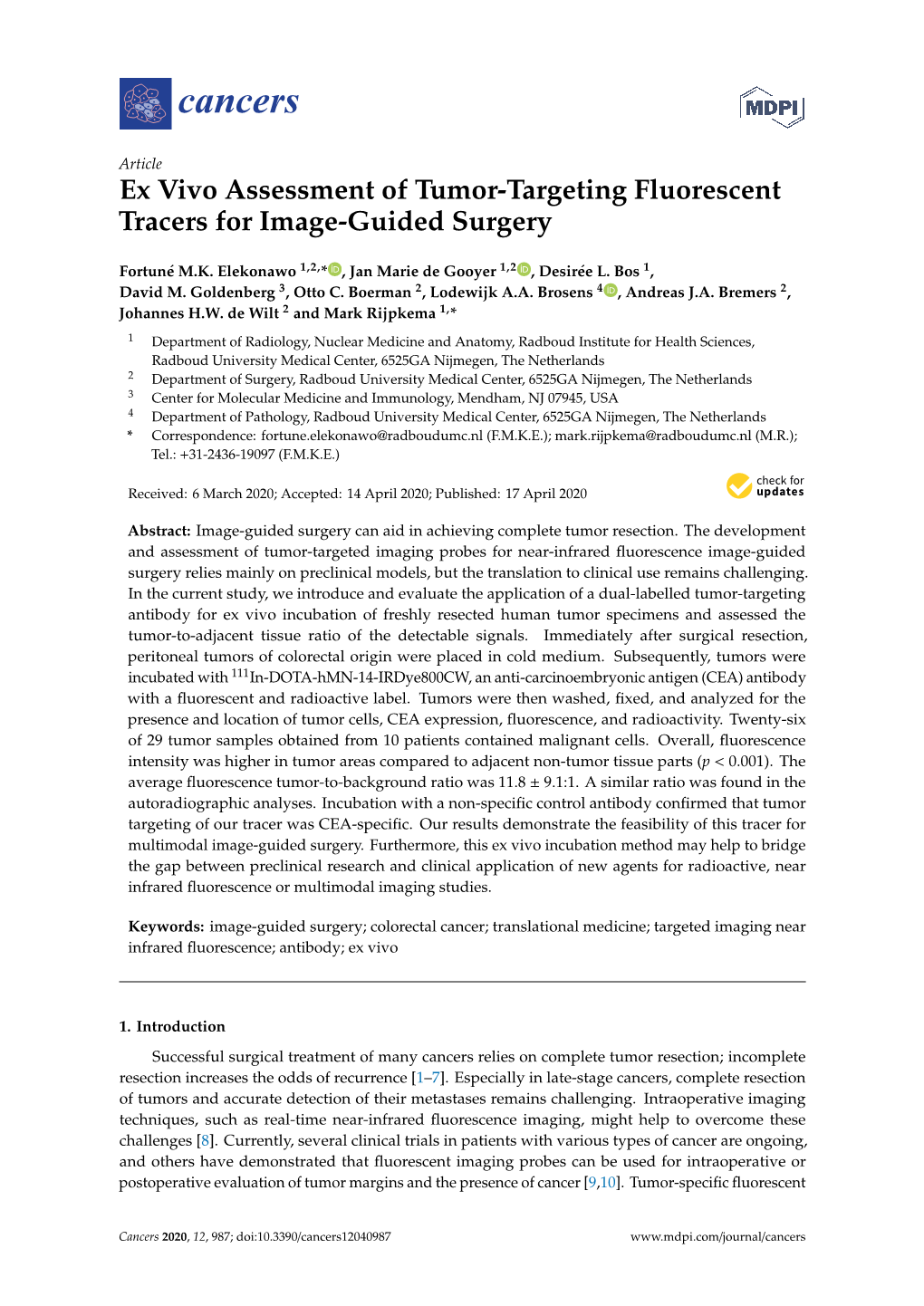 Ex Vivo Assessment of Tumor-Targeting Fluorescent Tracers for Image-Guided Surgery