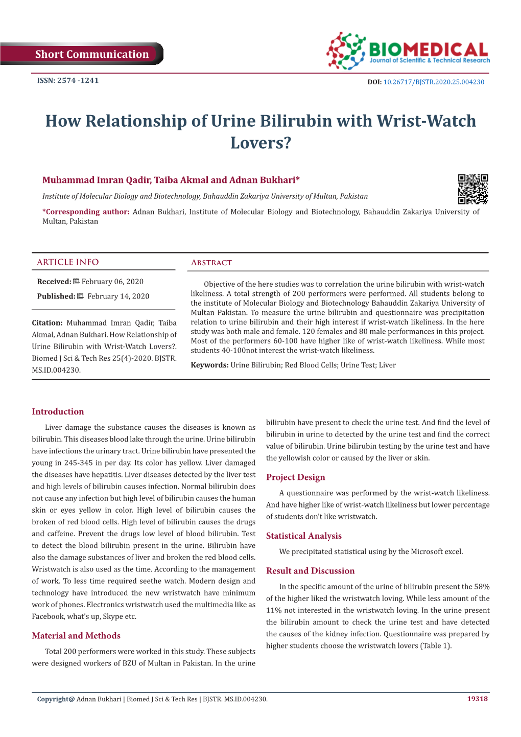 How Relationship of Urine Bilirubin with Wrist-Watch Lovers?