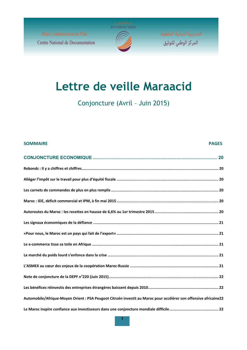 Lettre De Veille Maraacid