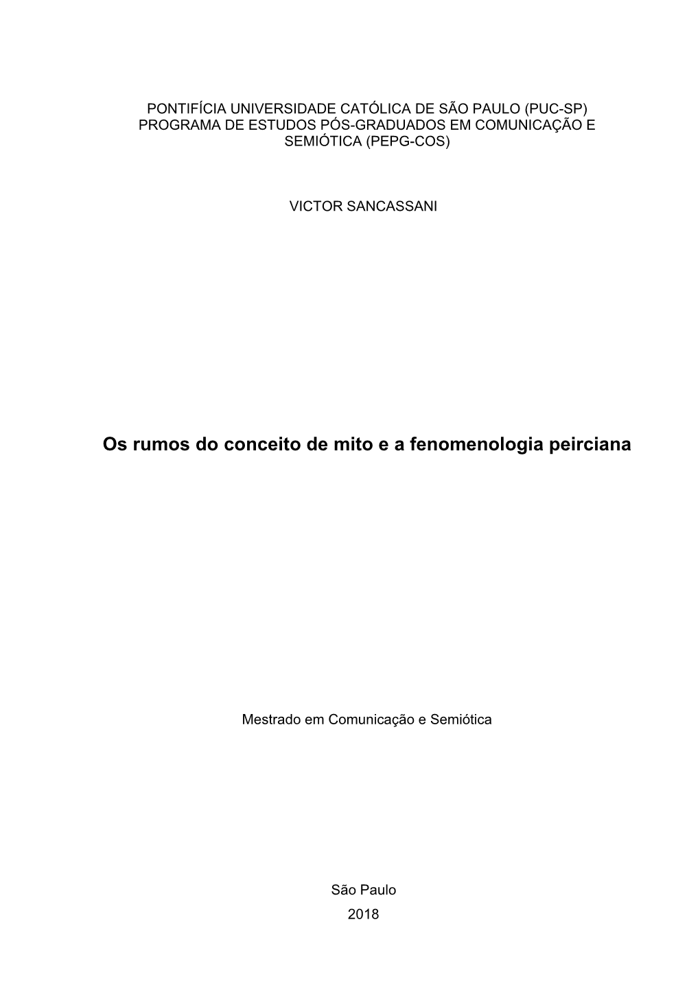 Os Rumos Do Conceito De Mito E a Fenomenologia Peirciana