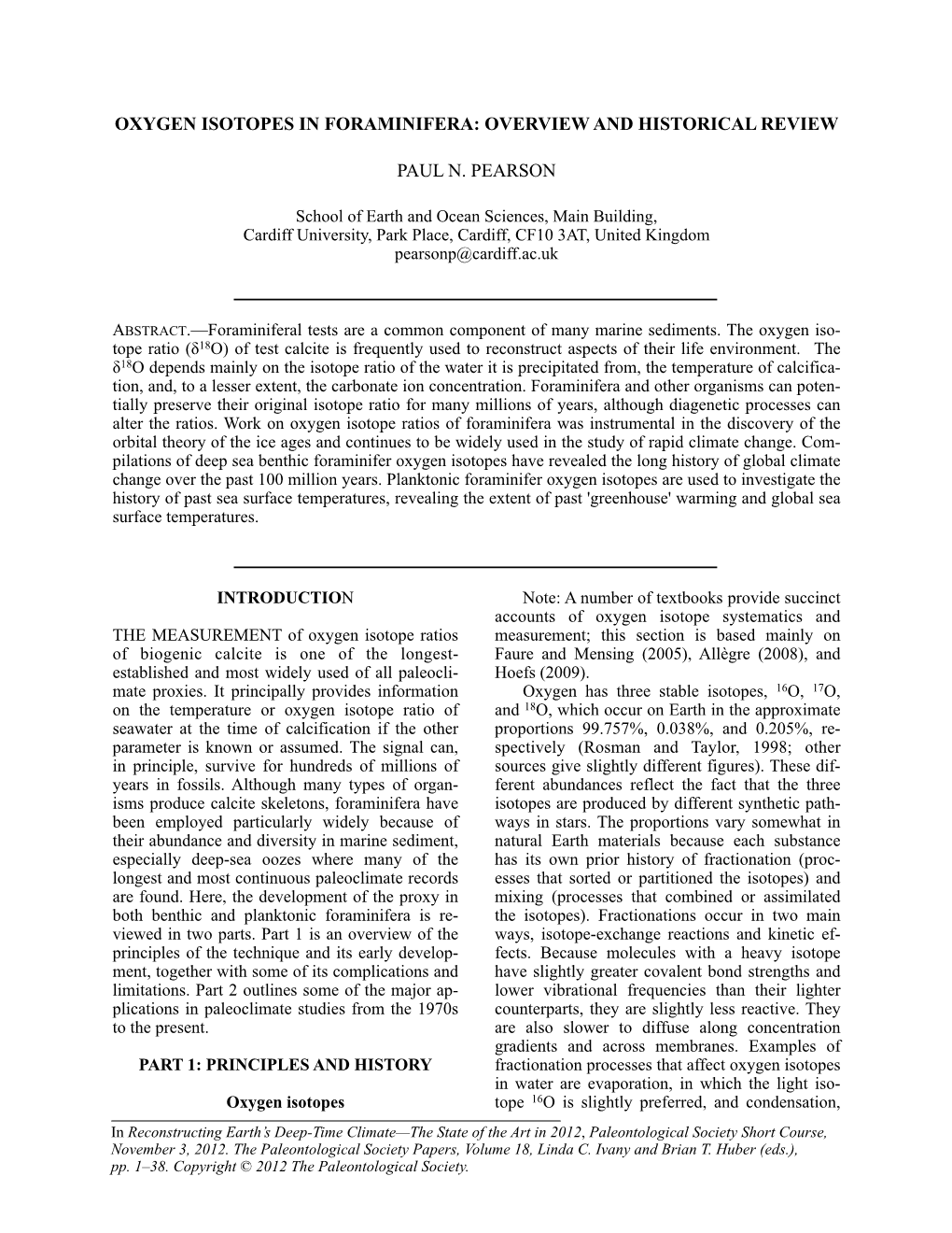 Oxygen Isotopes in Foraminifera: Overview and Historical Review