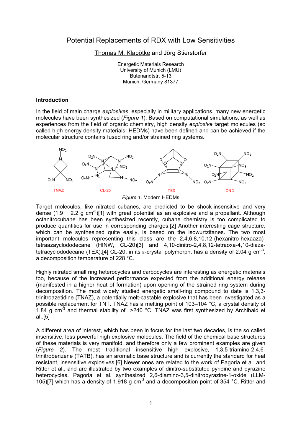 Potential Replacement of RDX with Low Sensitivities