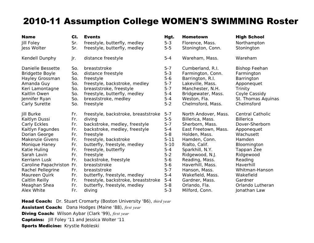 2007 Assumption College MEN's SOCCER ROSTER