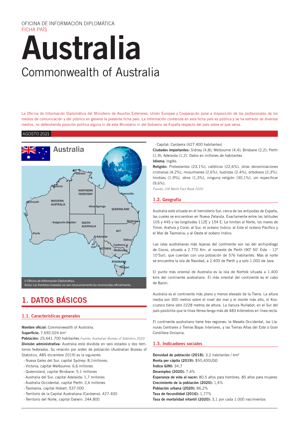 FICHA PAÍS Australia Commonwealth of Australia