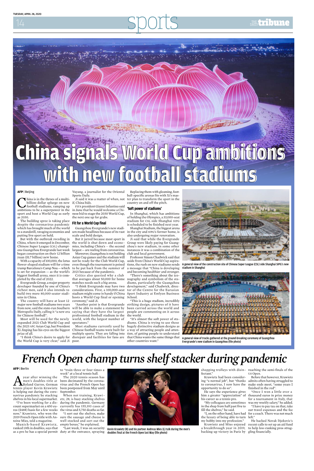 China Signals World Cup Ambitions with New Football Stadiums AFP | Beijing Yuyang, a Journalist for the Oriental Replacing Them with Gleaming, Foot- Sports Daily