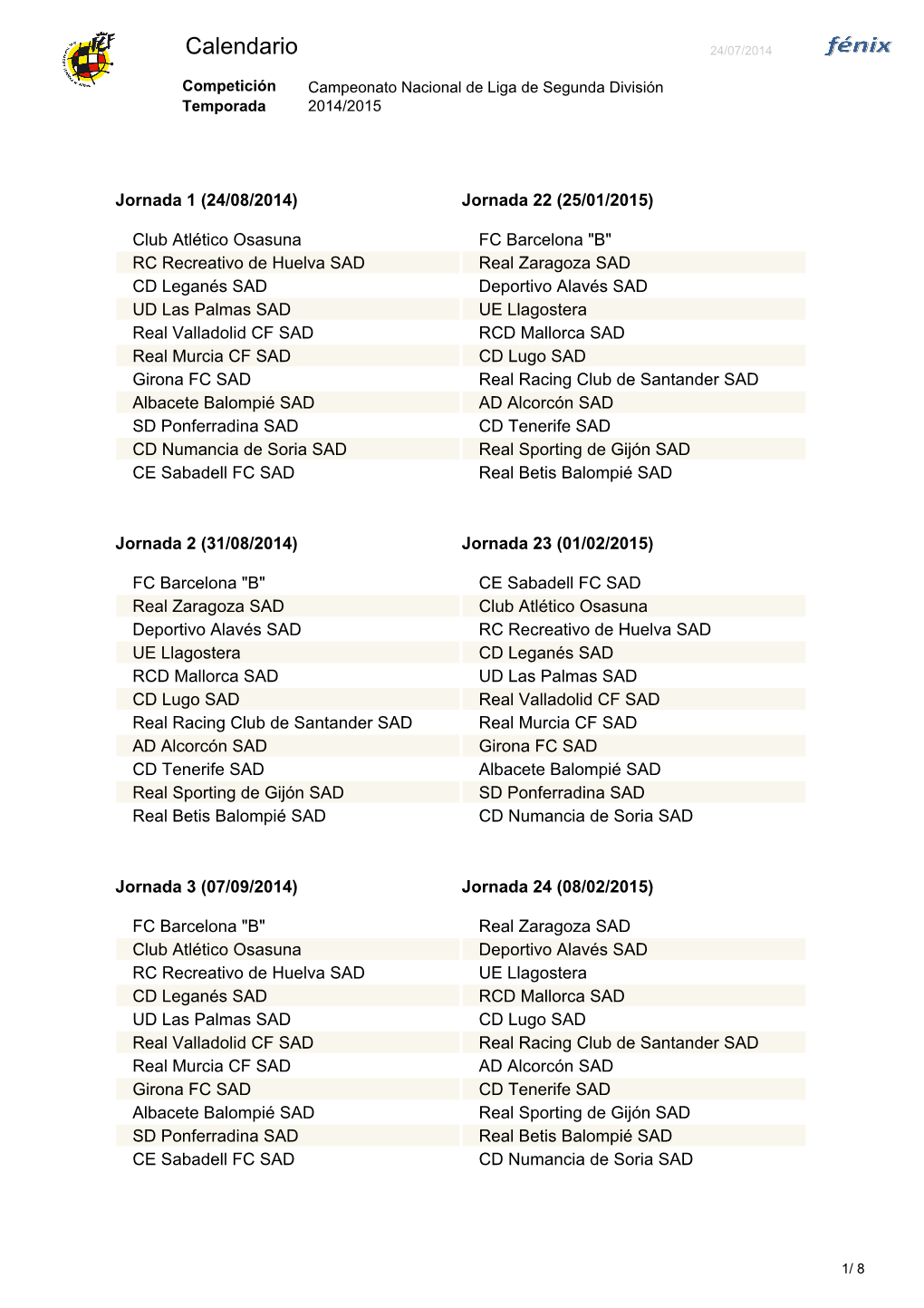 Calendario 24/07/2014