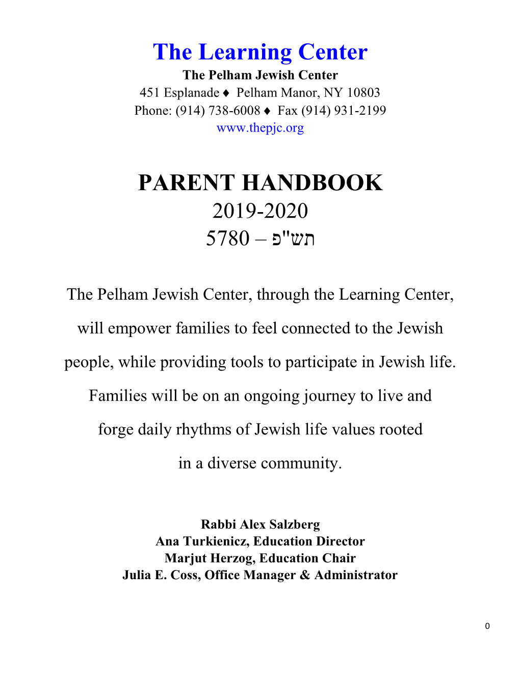 The Learning Center PARENT HANDBOOK