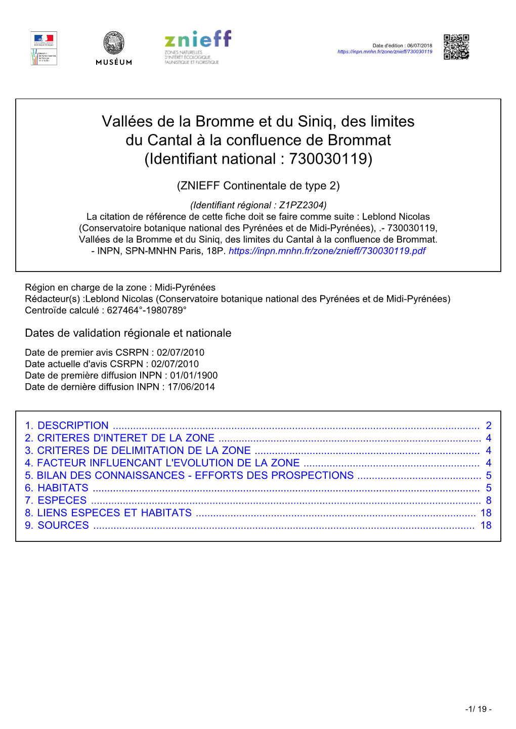 Vallées De La Bromme Et Du Siniq, Des Limites Du Cantal À La Confluence De Brommat (Identifiant National : 730030119)
