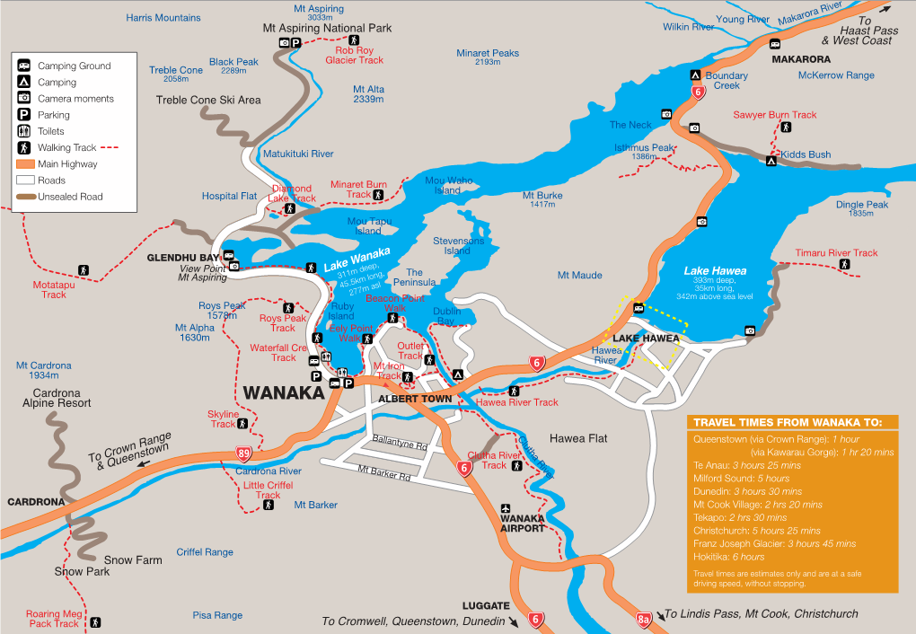 Map : Lake Wanaka and Lake Hawea