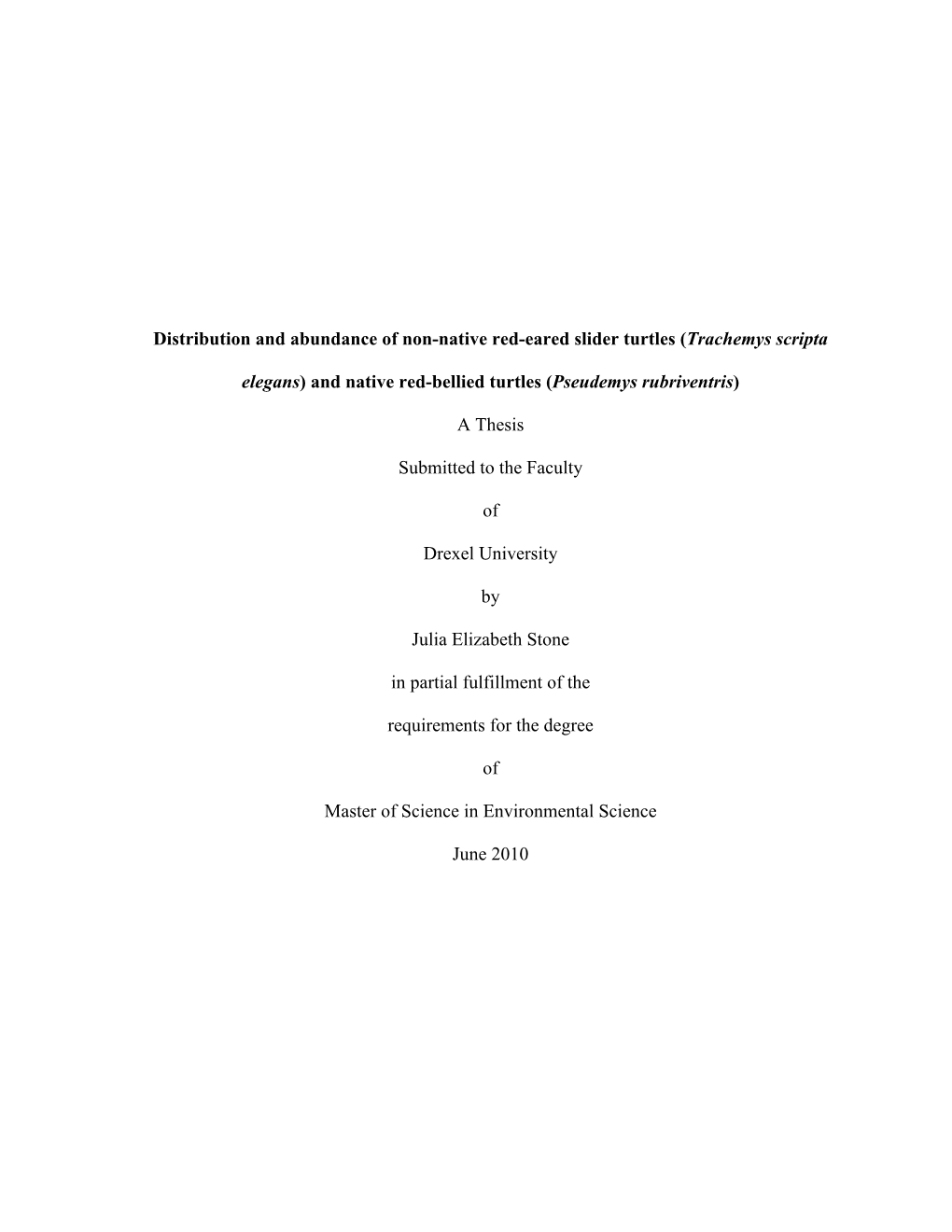 Distribution and Abundance of Non-Native Red-Eared Slider Turtles (Trachemys Scripta