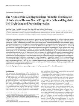 The Neurosteroid Allopregnanolone Promotes Proliferation of Rodent and Human Neural Progenitor Cells and Regulates Cell-Cycle Gene and Protein Expression
