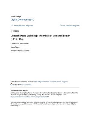 Concert: Opera Workshop: the Music of Benjamin Britten (1913-1976)