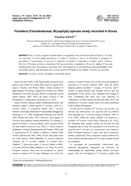 Fissidentaceae, Bryophyta) Species Newly Recorded in Korea