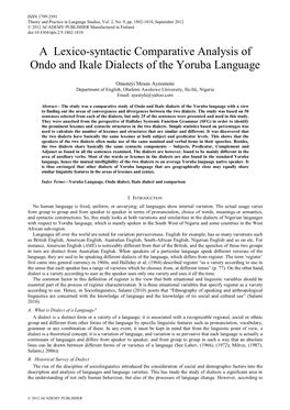 A Lexico-Syntactic Comparative Analysis of Ondo and Ikale Dialects of the Yoruba Language