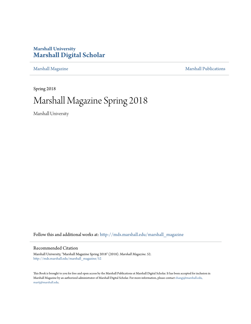 Marshall Magazine Spring 2018 Marshall University