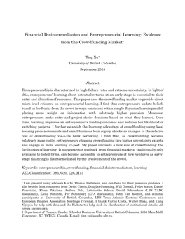 Financial Disintermediation and Entrepreneurial Learning: Evidence from the Crowdfunding Market*