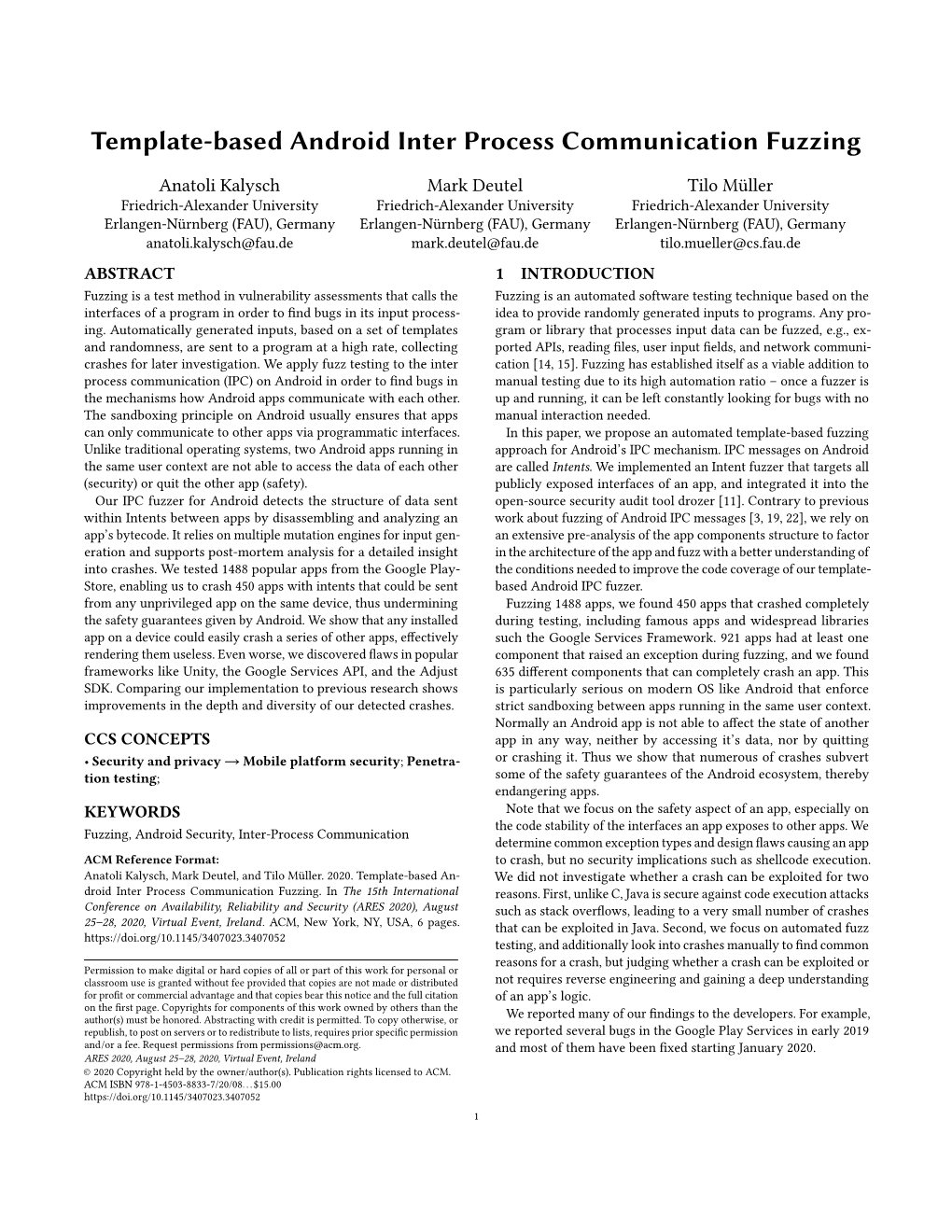 Template-Based Android Inter Process Communication Fuzzing