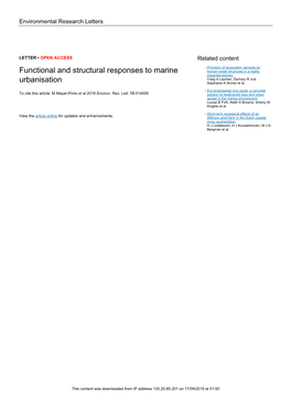 Functional and Structural Responses to Marine Urbanisation