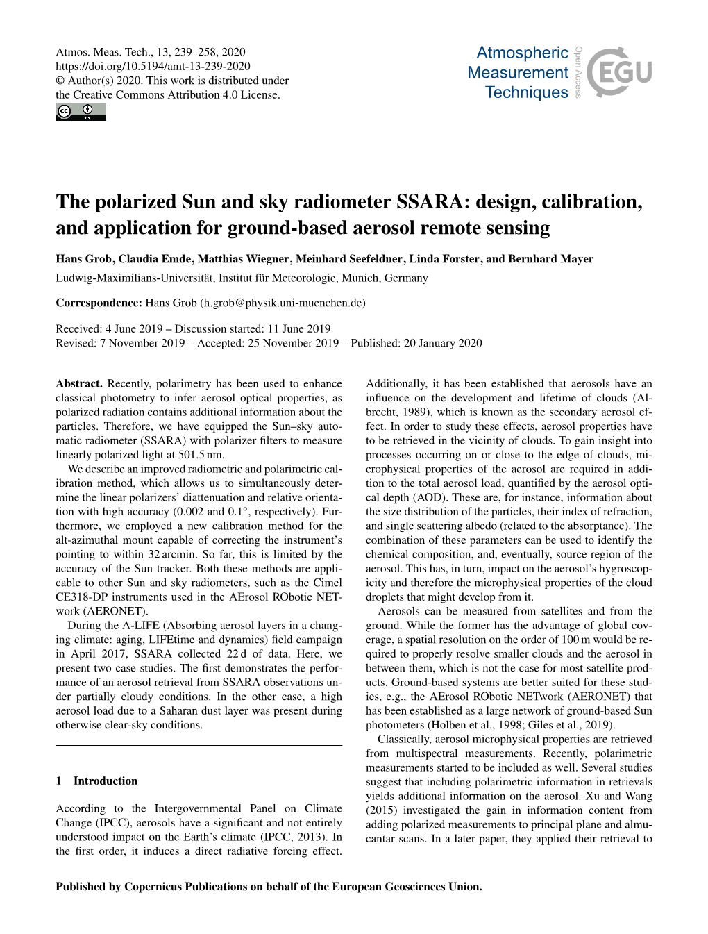 The Polarized Sun and Sky Radiometer SSARA: Design, Calibration, and Application for Ground-Based Aerosol Remote Sensing