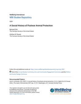 A Social History of Postwar Animal Protection