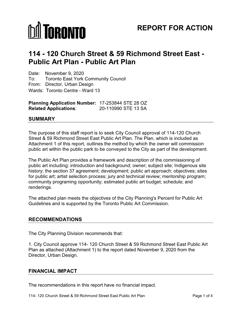 114 - 120 Church Street & 59 Richmond Street East - Public Art Plan - Public Art Plan