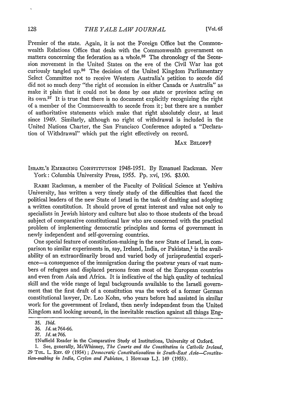 Israel's Emerging Constitution 1948-1951